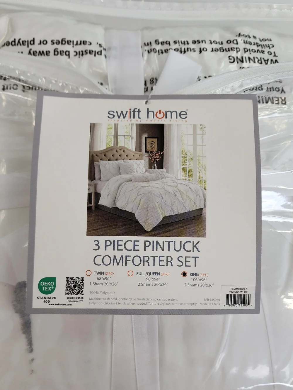 3 Piece King Pintuck Comforter Set Ultra Plush Swift Home In White